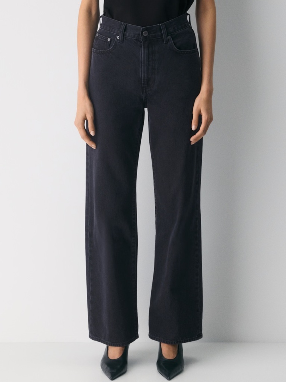 DENIM FORUM The Farrah High Rise Wide Leg Black Jeans